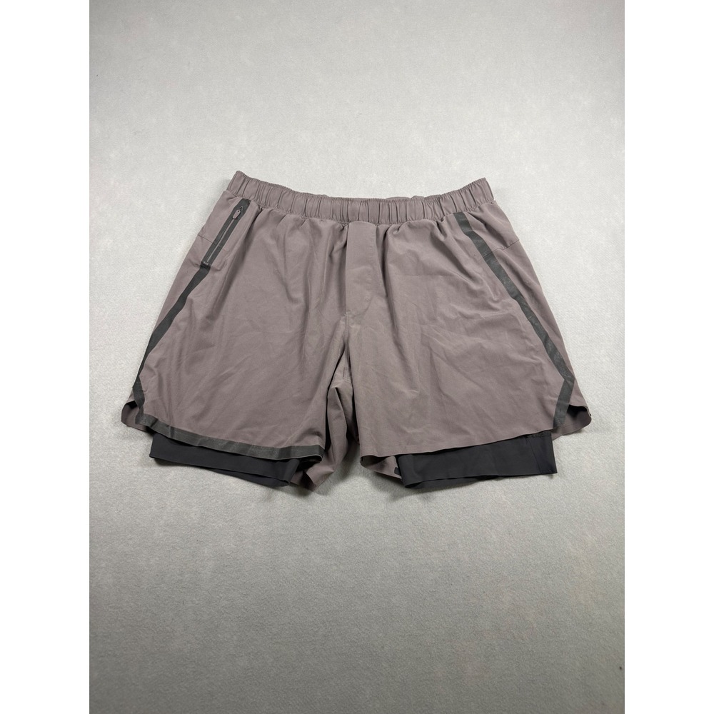 Lululemon Mens XL Gray 2-in-1 Athletic Training Shorts with Liner Zipper Pocket